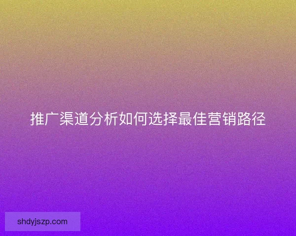 推广渠道分析如何选择最佳营销路径