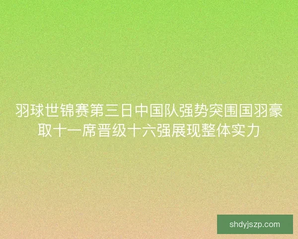 羽球世锦赛第三日中国队强势突围国羽豪取十一席晋级十六强展现整体实力